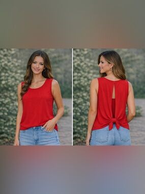 brit & bri Red Sleeveless open back Tank Top